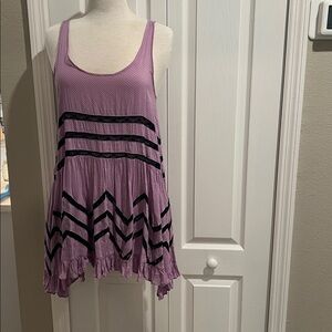 Free People Purple Tank Dress with Lace Wave Stripes